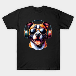 American Staffordshire Terrier Smiling DJ: Bold Beats and Grins T-Shirt